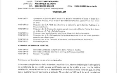 Convocado pleno ordinario para este lunes 30 de enero