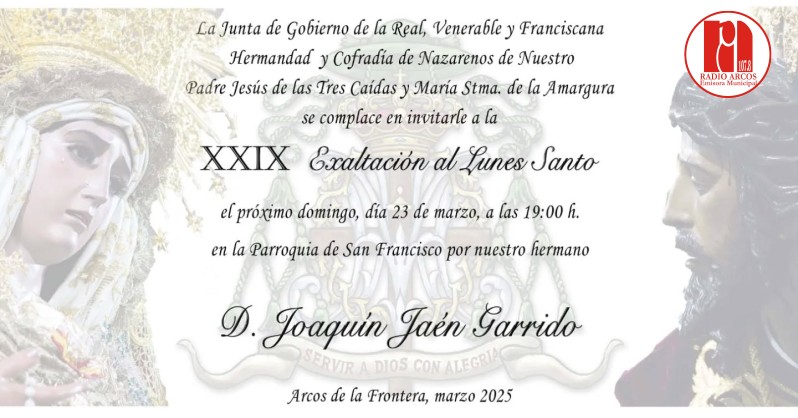 Joaquín Jaén Garrido será el encargado de la XXIX Exaltación al Lunes Santo