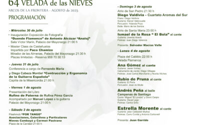 Arcos de la Frontera presenta la programación oficial de la 64 Velada de las Nieves – Festival Flamenco, con Estrella Morente como cabeza de cartel y un homenaje a Enrique Morente